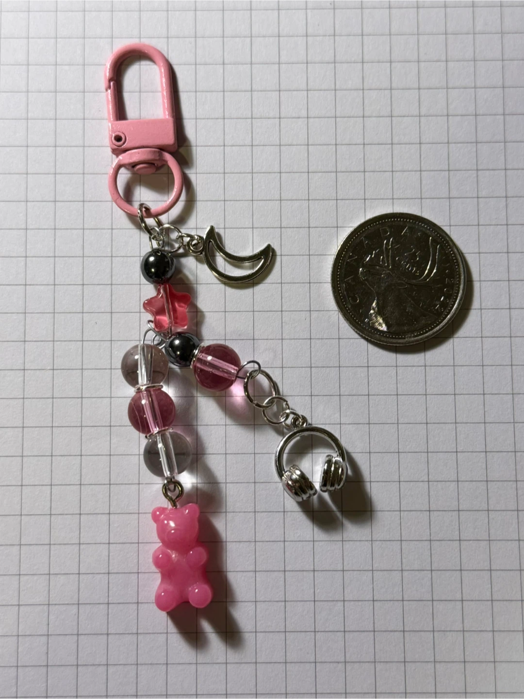 Handmade Pink Gummy Bear Bead Charm Keychain