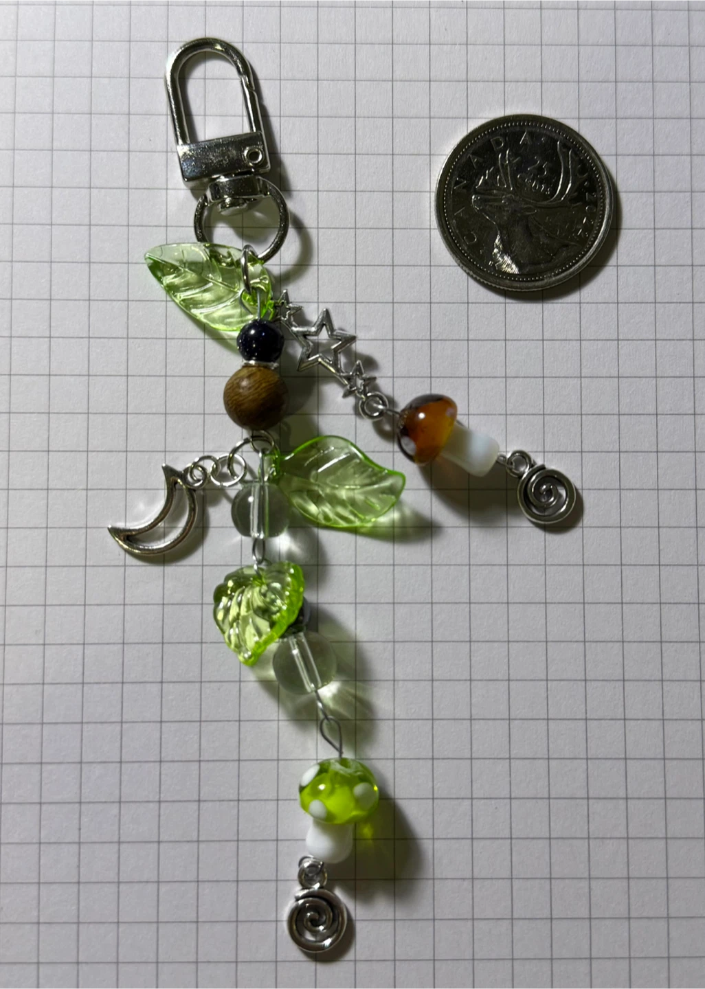 Handmade Green and Brown Mushroom Bead Charm keychain