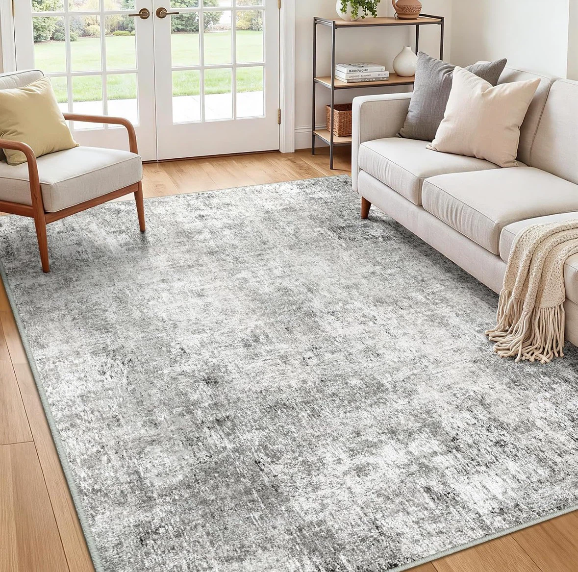 Distressed Grey Area Rug 7x5 ft