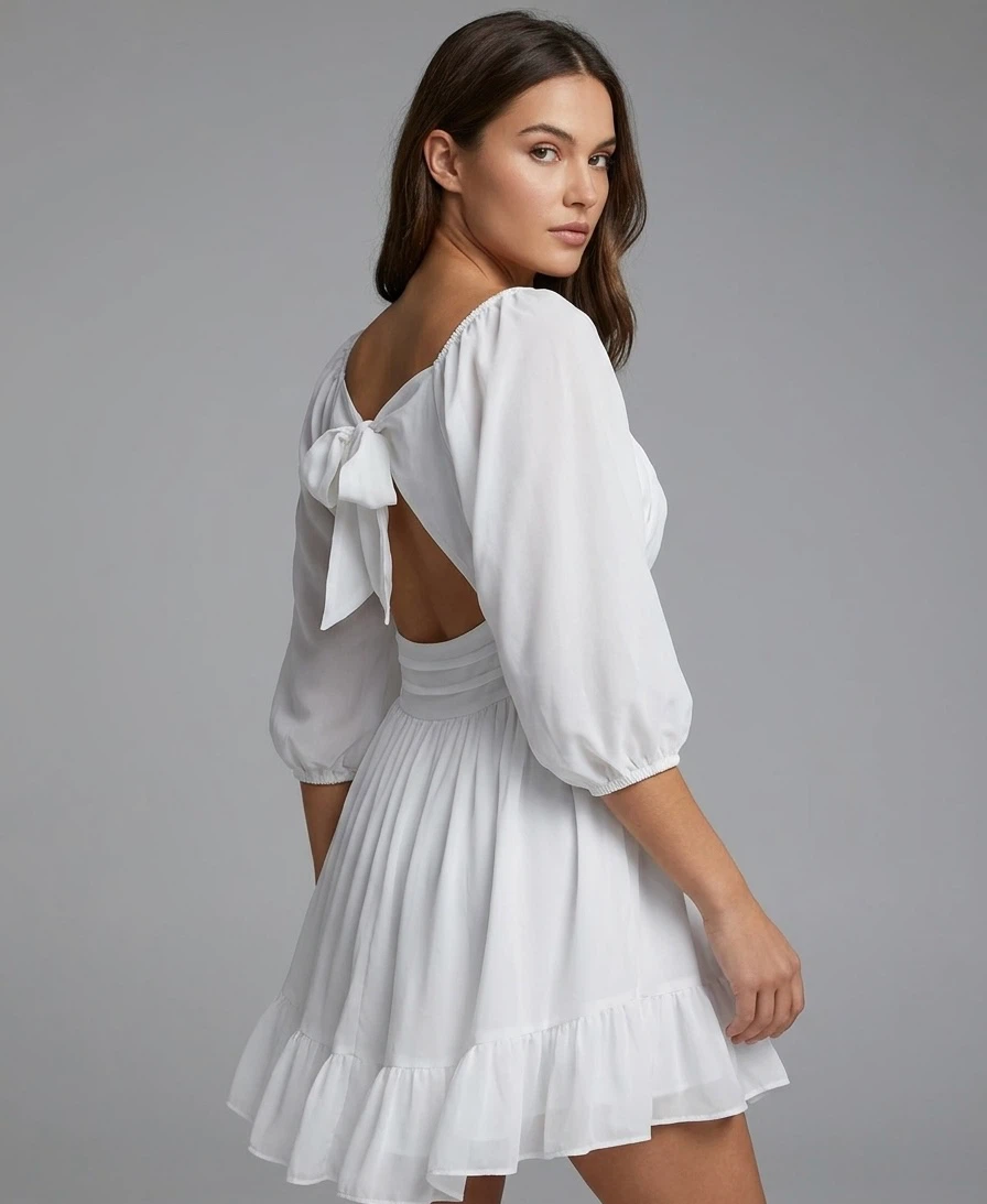 White Tie-Back Mini Dress