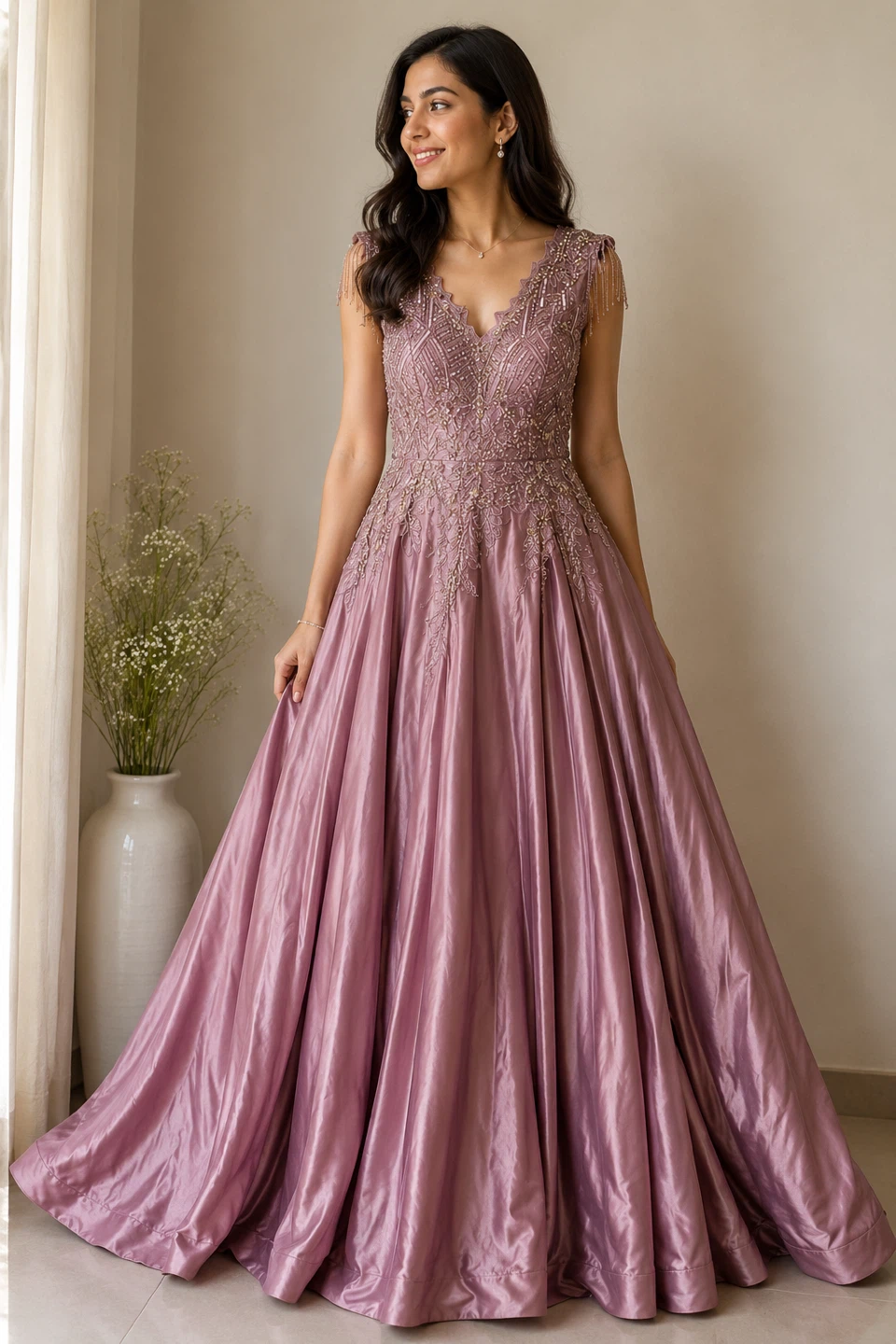 Mauve Evening Gown with Beaded Detail - photo 2