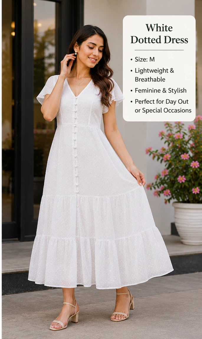 White Swiss Dot Midi Dress - photo 2