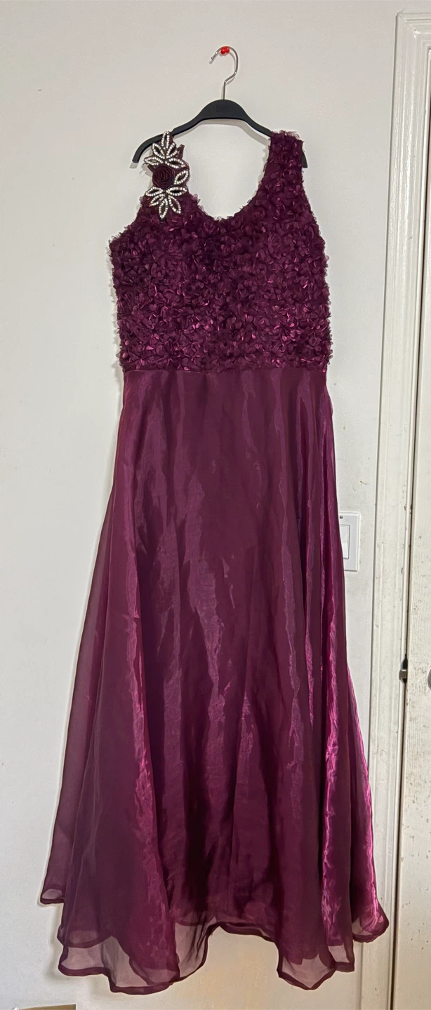 Burgundy floral embellished evening gown