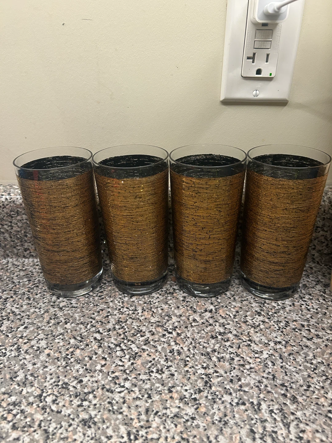 Set of 4 Gold and Black Glasses