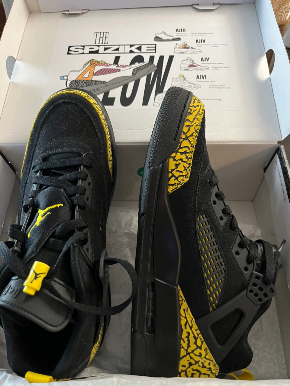 Jordan Spizike Low Black and University Gold