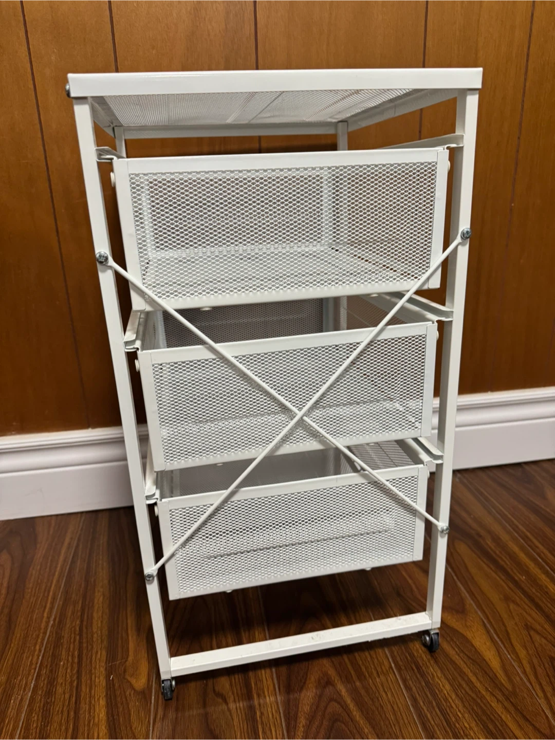 White 3-Drawer Mesh Storage Cart - photo 3