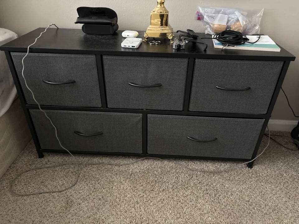Black and Gray 5-Drawer Fabric Dresser