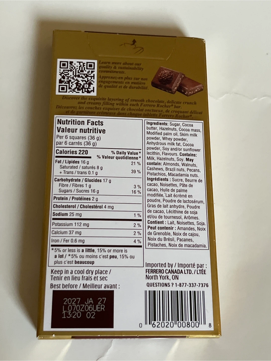 Ferrero Rocher Milk Hazelnut Chocolate Bar 90g - photo 2