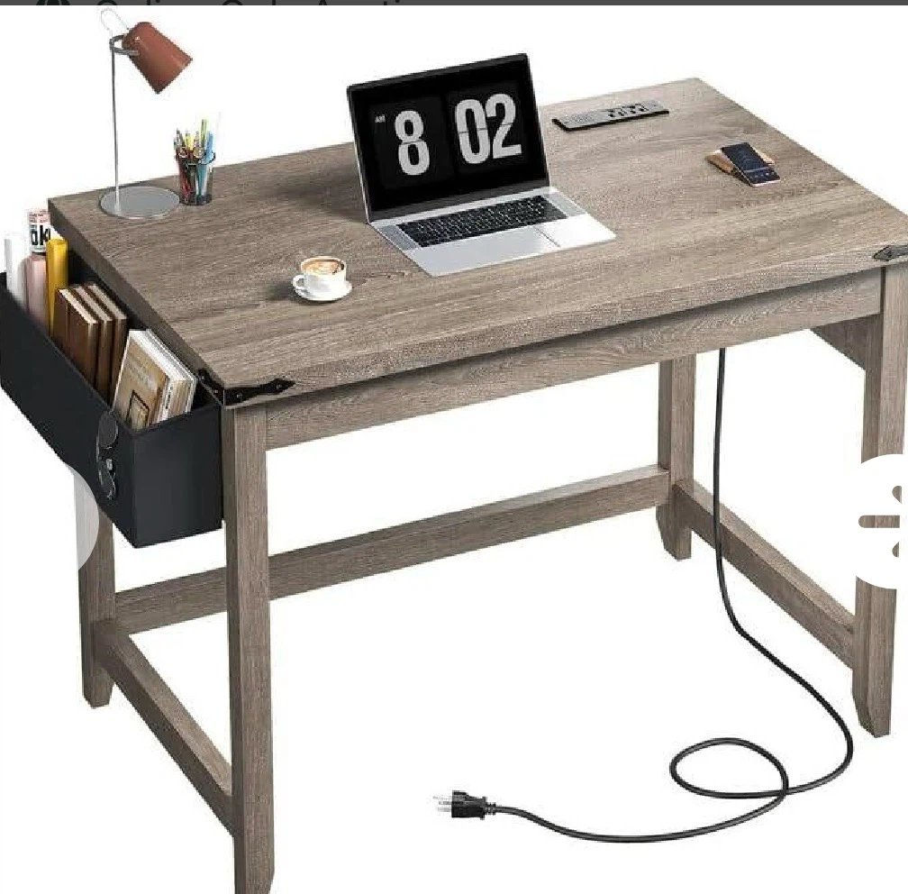 Rustic Wood Desk with Built-in Power Outlet