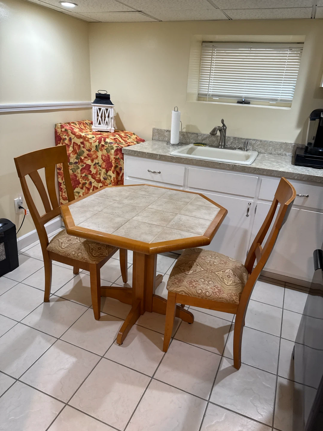 Octagonal Tile Top Bistro Table with Two Chairs