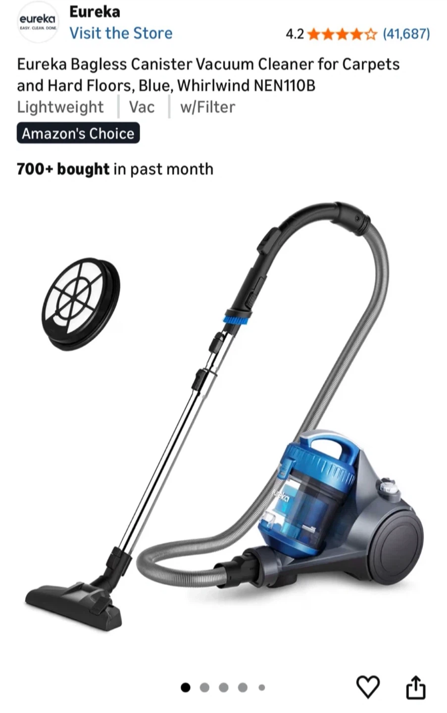 Eureka Bagless Canister Vacuum Cleaner, Carpets  & Hard Floors