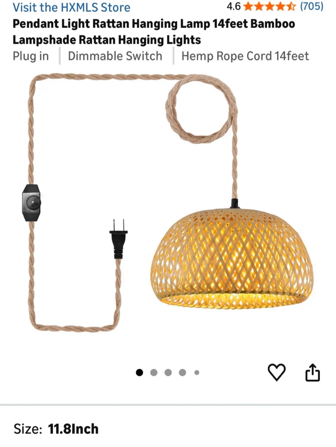 HXMLS Rattan Hanging Lamp - 11.8 Inch