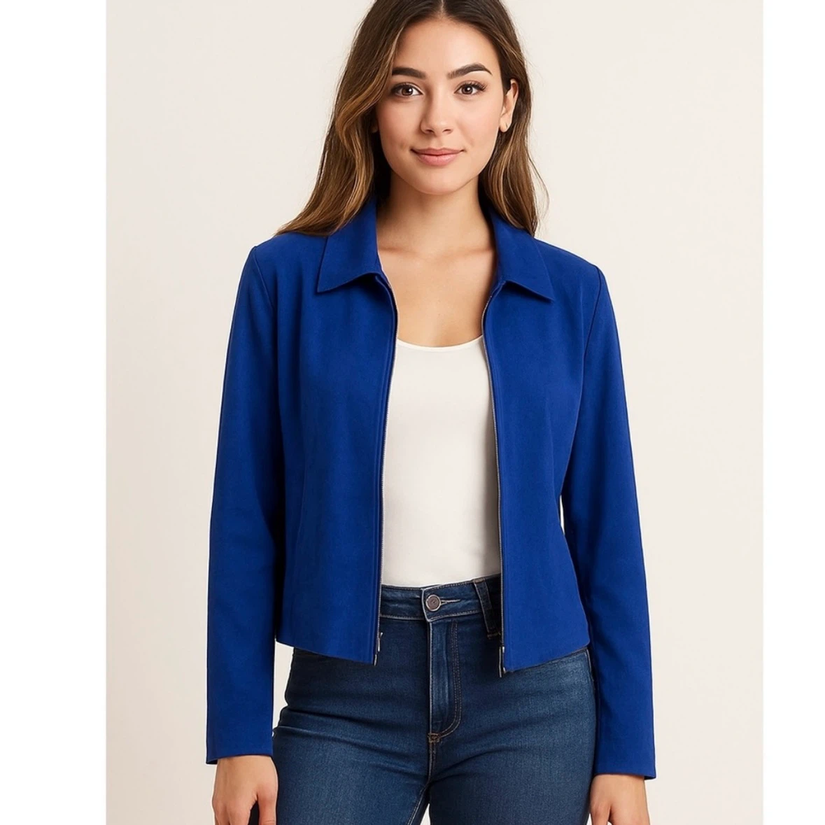 Briggs Petite Faux Suede Brushed Zip Up Blazer Jacket Sz 14P