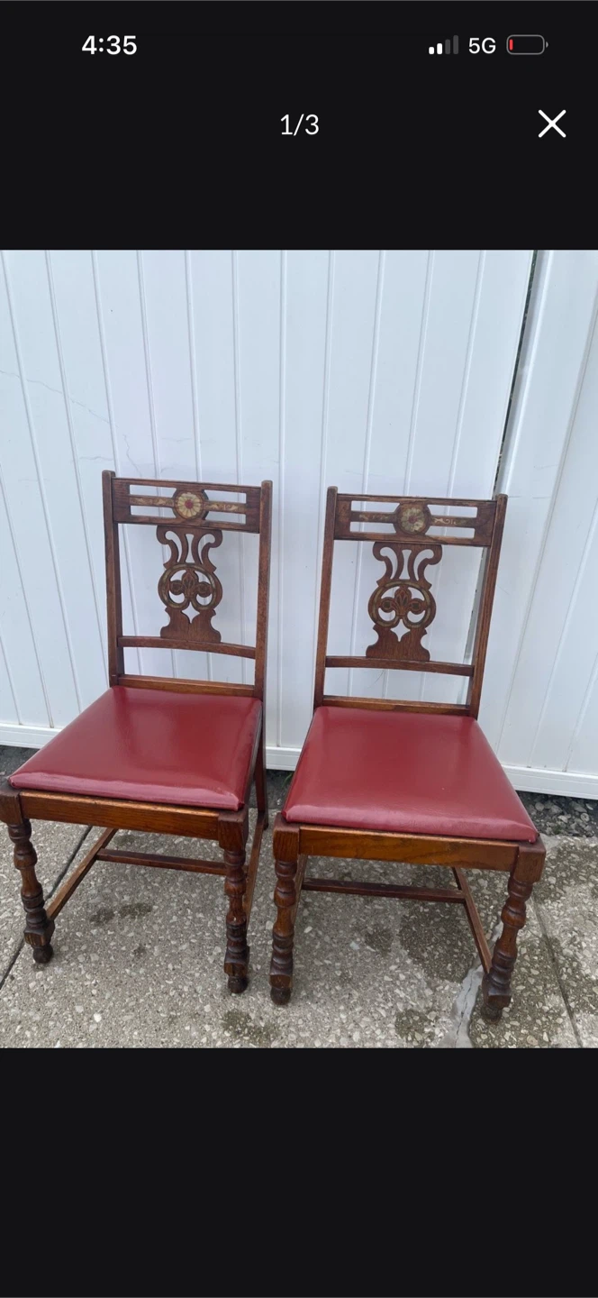 Pair of Vintage Wooden Chairs with Red Seats