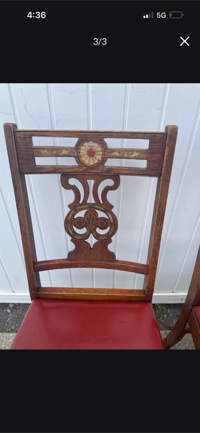 Pair of Vintage Wooden Chairs with Red Seats - photo 2