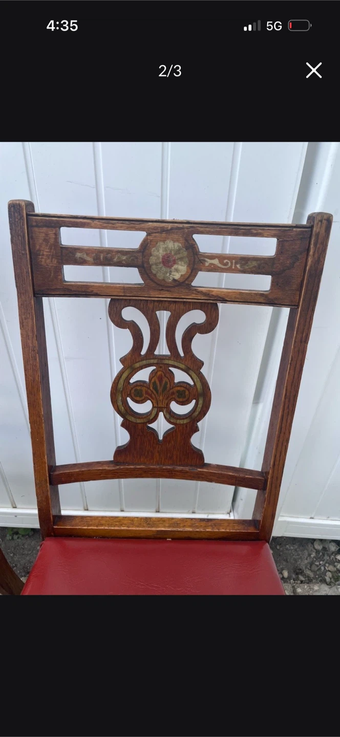 Pair of Vintage Wooden Chairs with Red Seats - photo 3