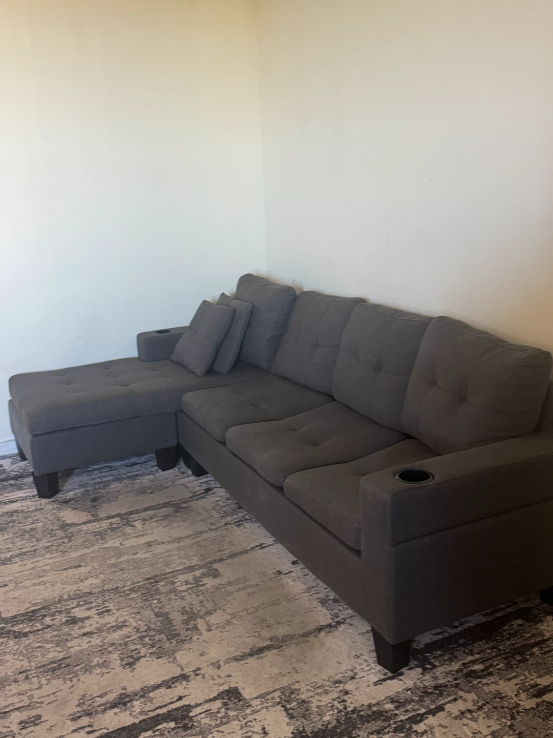 Dark Grey Sectional Sofa with Cup Holders