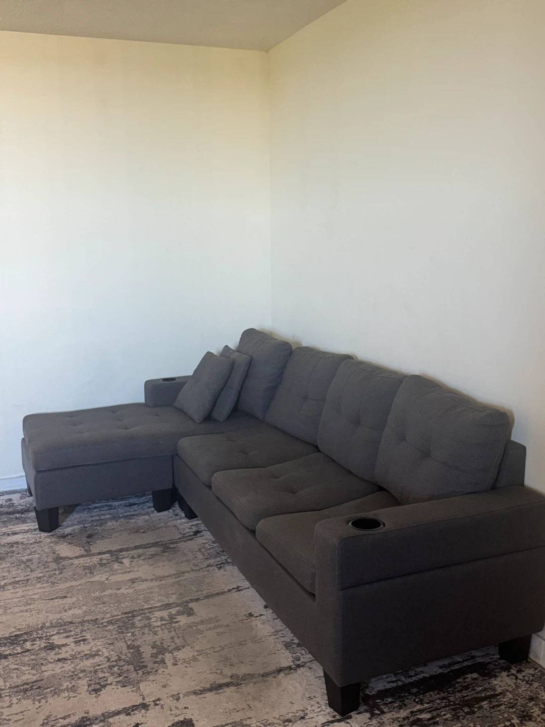 Dark Grey Sectional Sofa with Cup Holders - photo 2