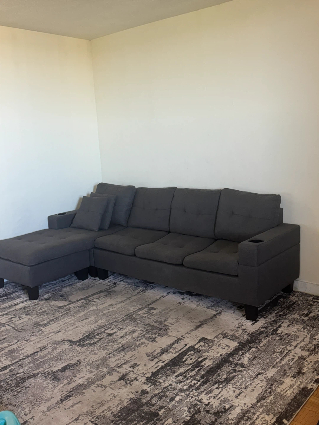Dark Grey Sectional Sofa with Cup Holders - photo 3