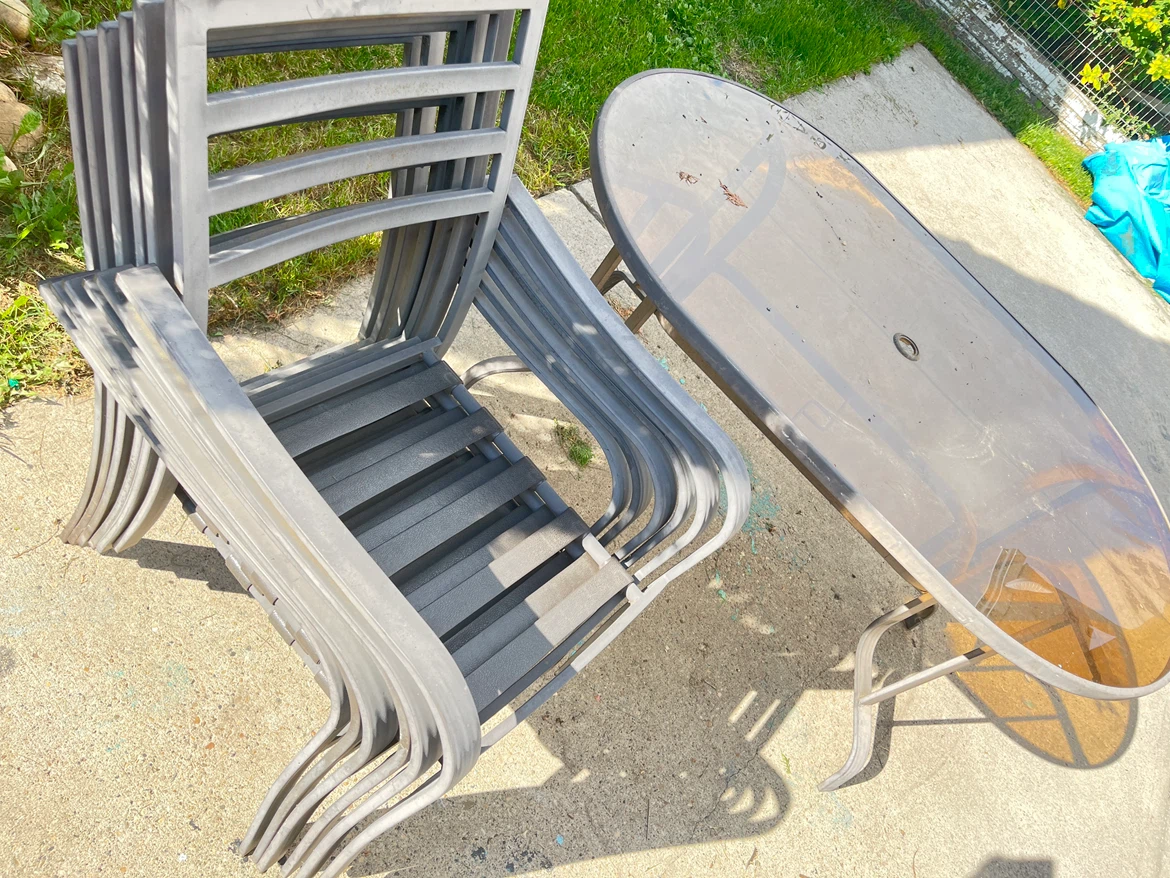 Outdoor Patio Dining Set with Glass Table and 6 Chairs