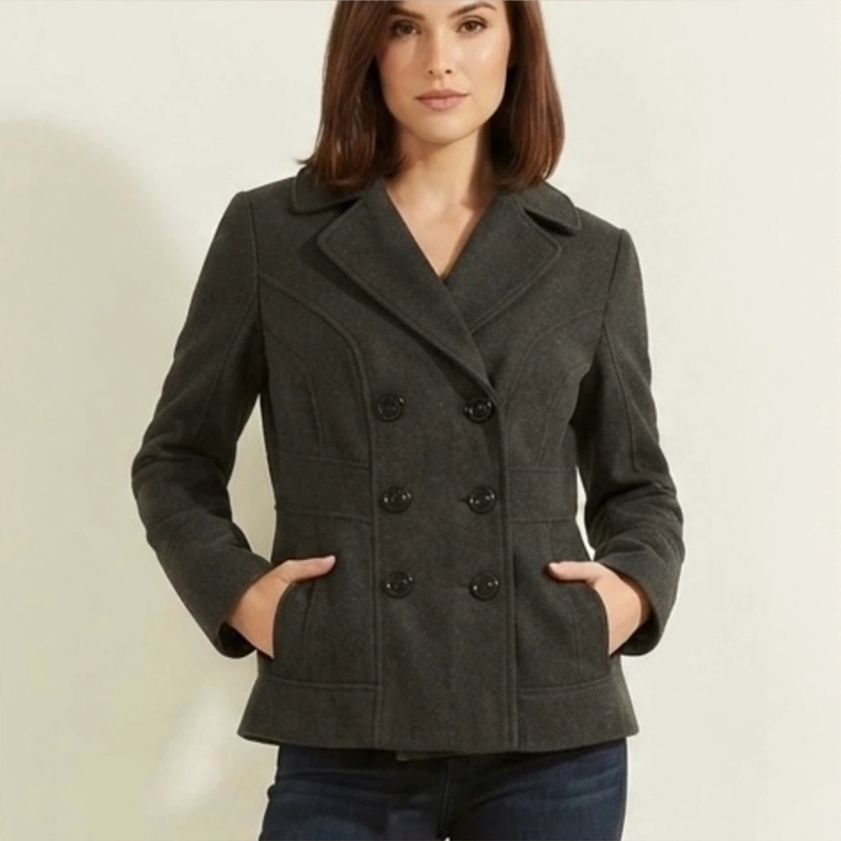 Guess Wool Blend Double Breasted Pea Coat Womens Size S