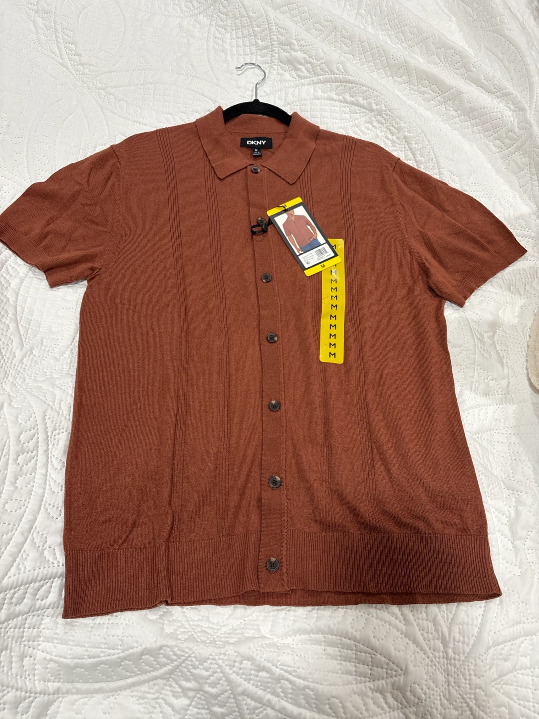 DKNY Short Sleeve Knit Button-Front Shirt