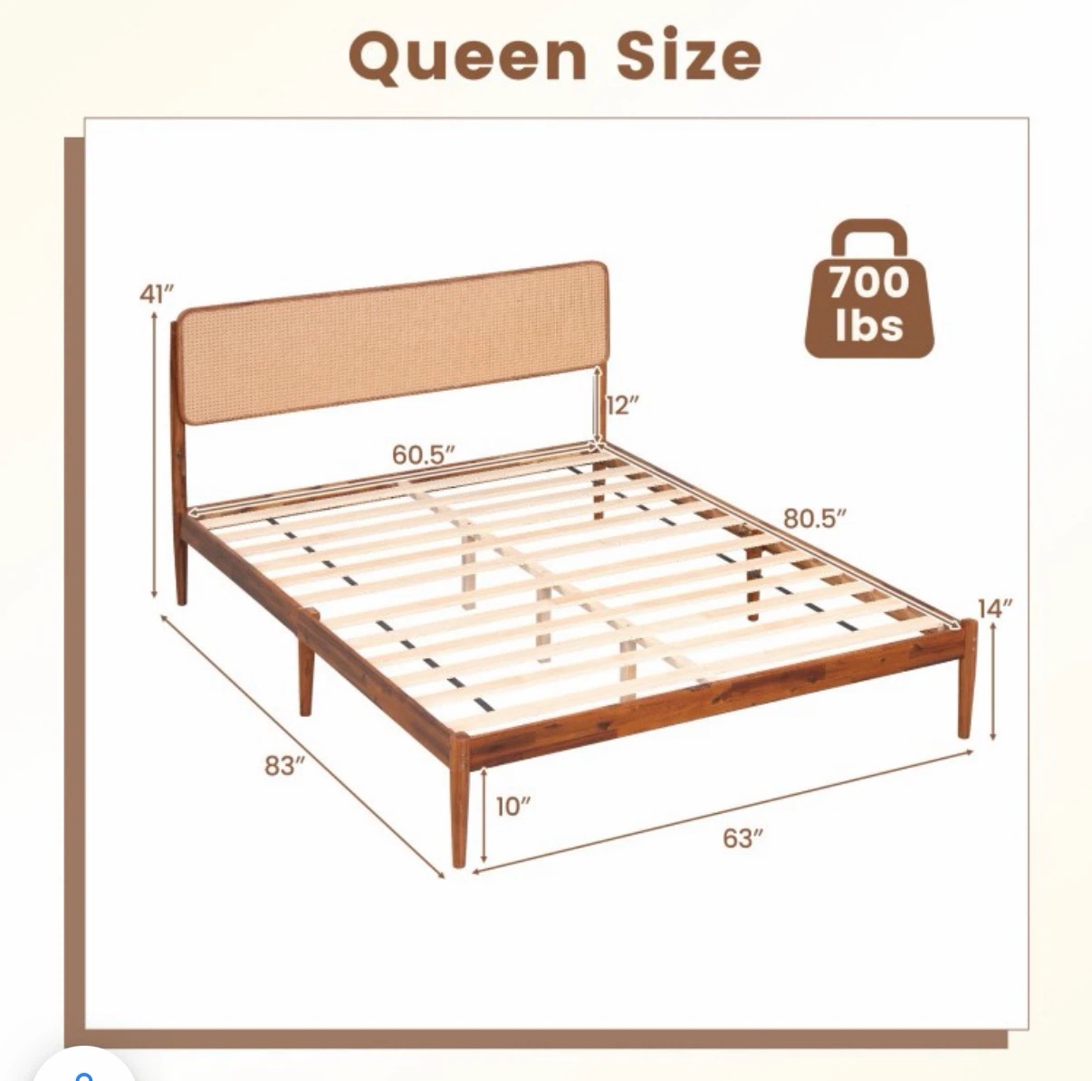 New! Queen Size Rattan Bed Frame - photo 3