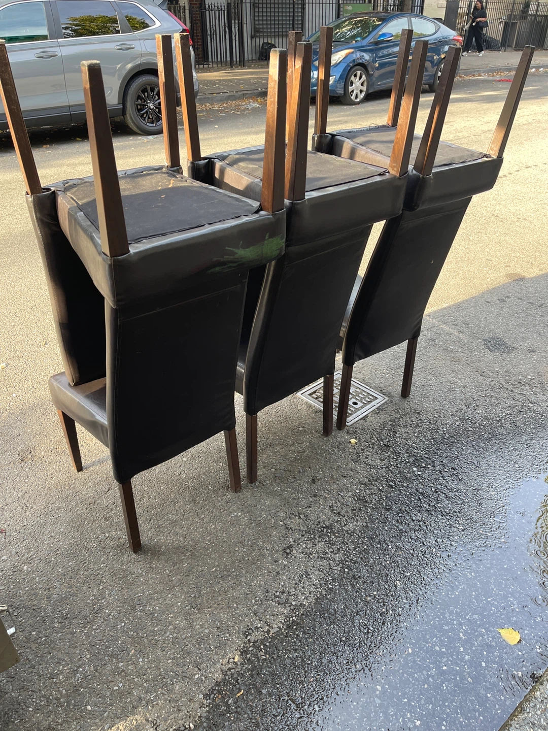 Set of 6 dark brown faux leather dining chairs