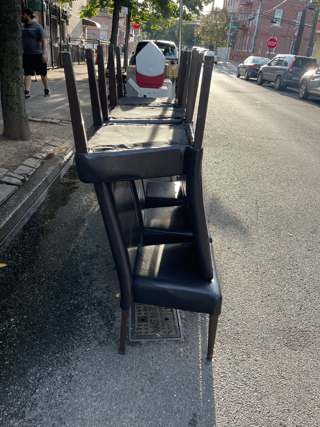 Set of 6 dark brown faux leather dining chairs - photo 2