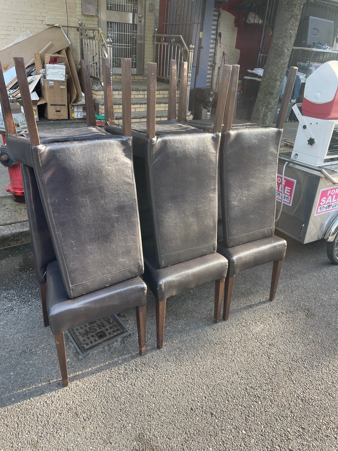 Set of 6 dark brown faux leather dining chairs - photo 3