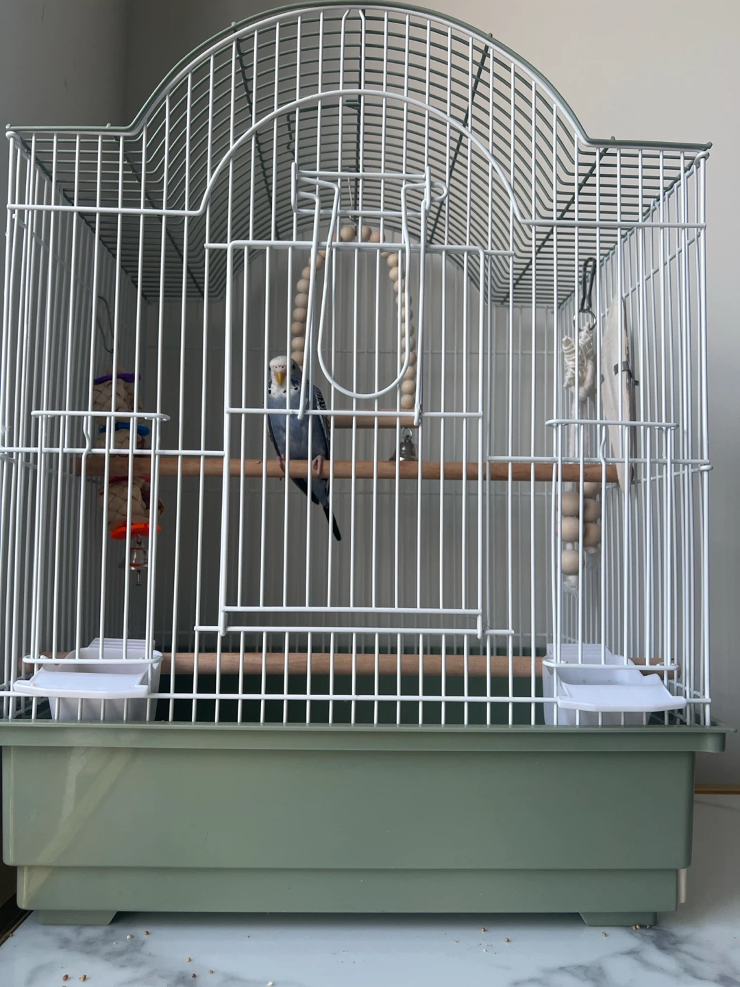 White bird cage with accessories - photo 2