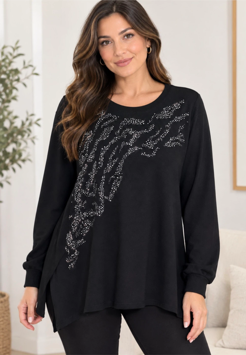 Laura Plus Embellished Black Long-Sleeve Top 3X