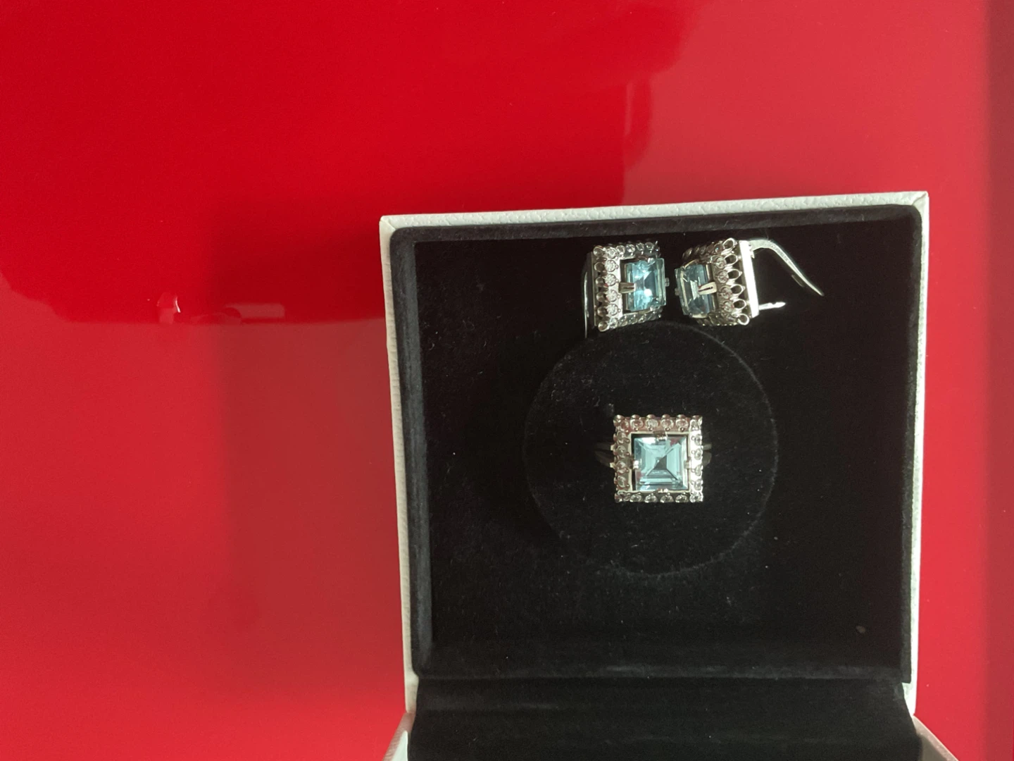 Blue Stone Ring and Earring Set