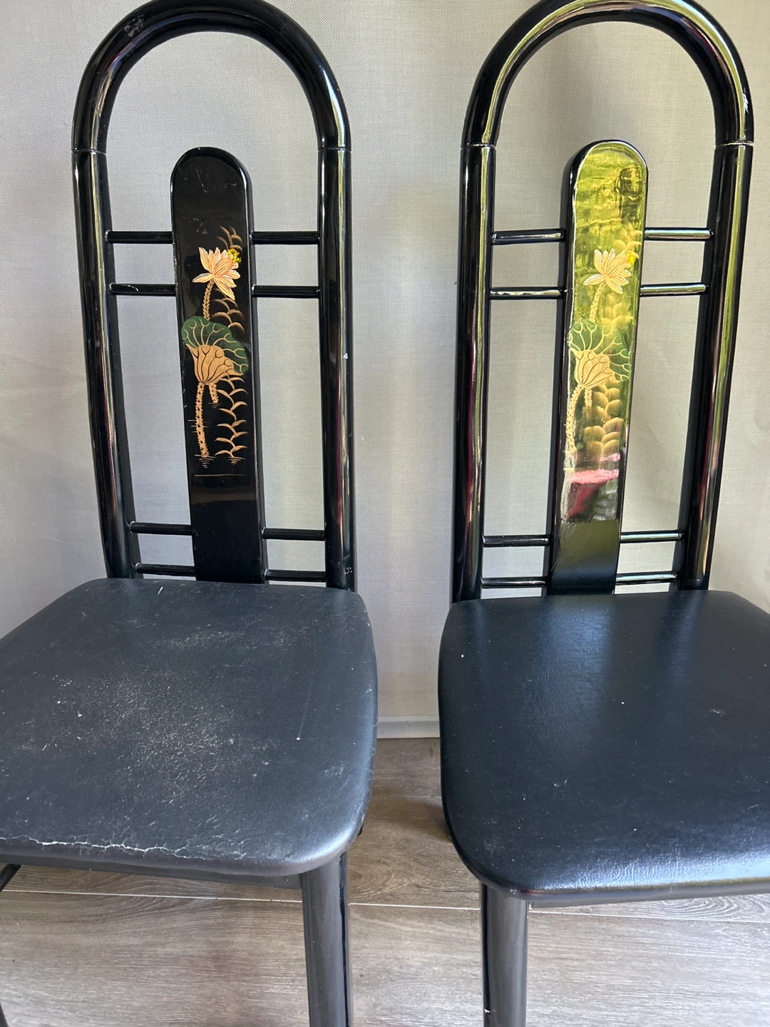 Set of 2 Black Lacquer Dining Chairs