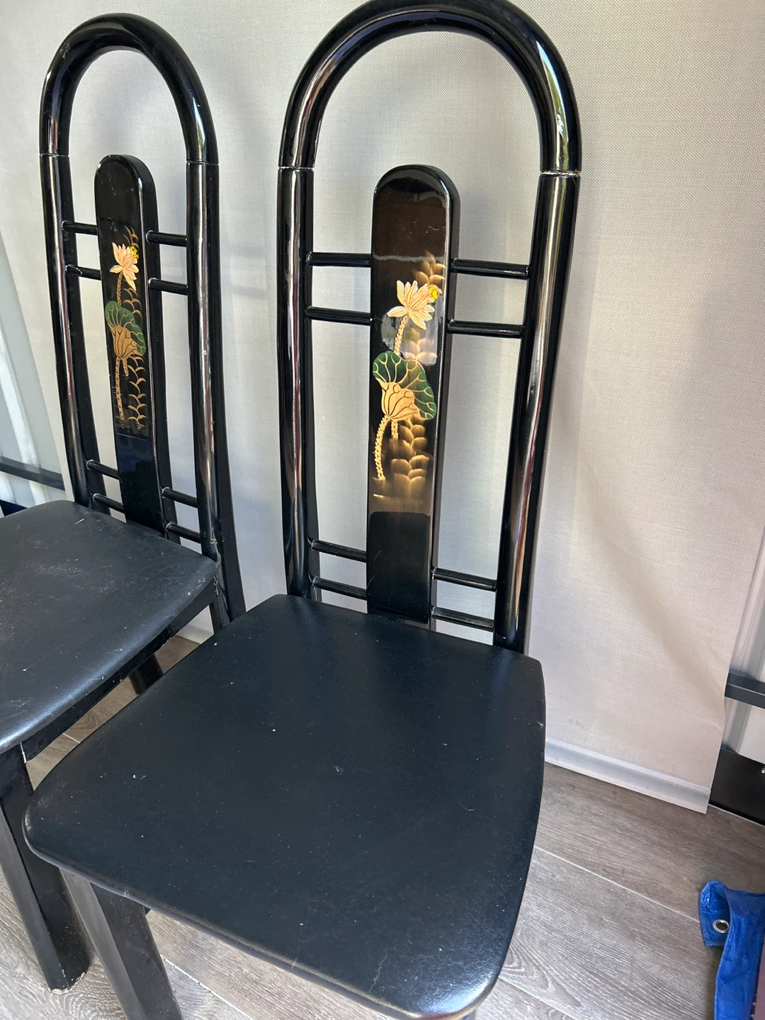 Set of 2 Black Lacquer Dining Chairs - photo 3