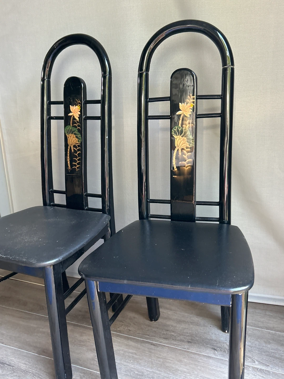 Set of 2 Black Lacquer Dining Chairs - photo 4