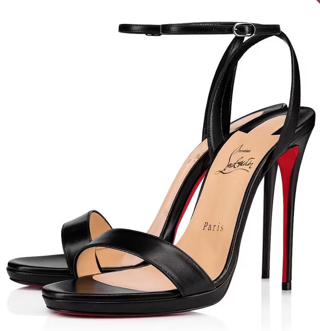 Christian Louboutin Black Leather Strappy Heels Size 37
