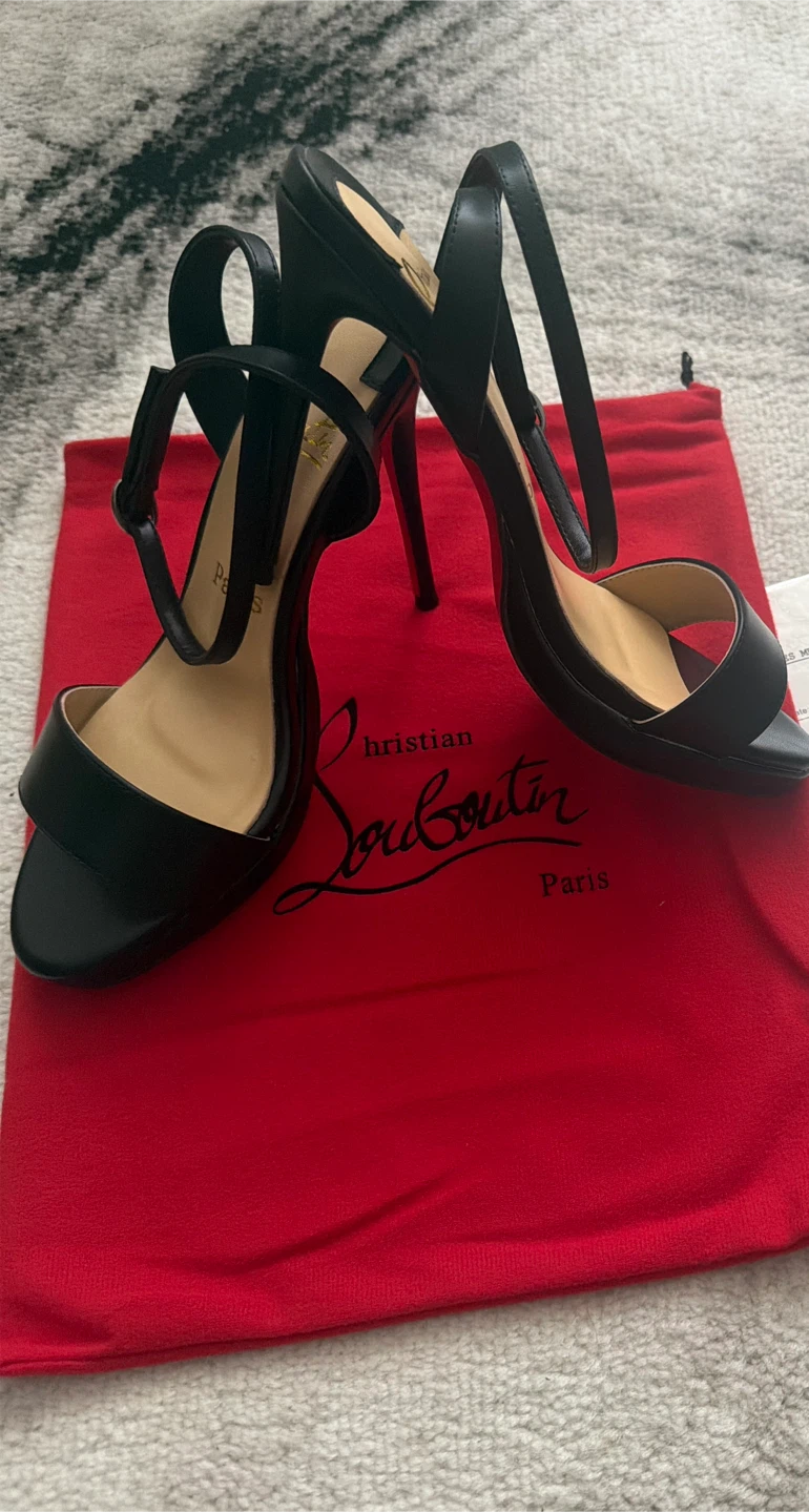 Christian Louboutin Black Leather Strappy Heels Size 37 - photo 5