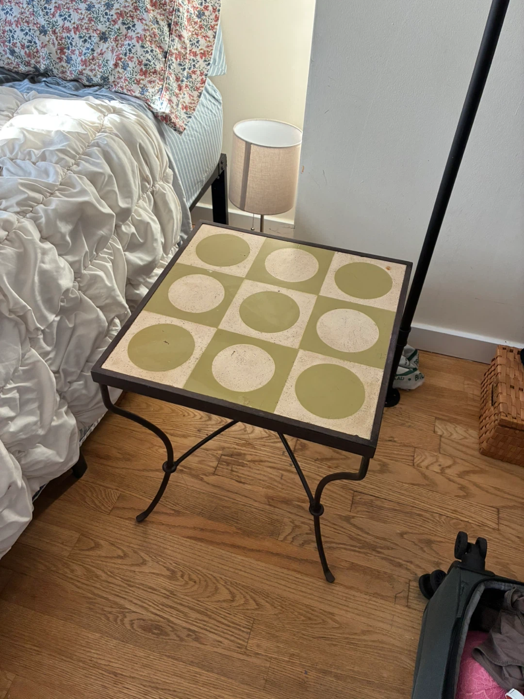Square Metal and Patterned Tile Side Table