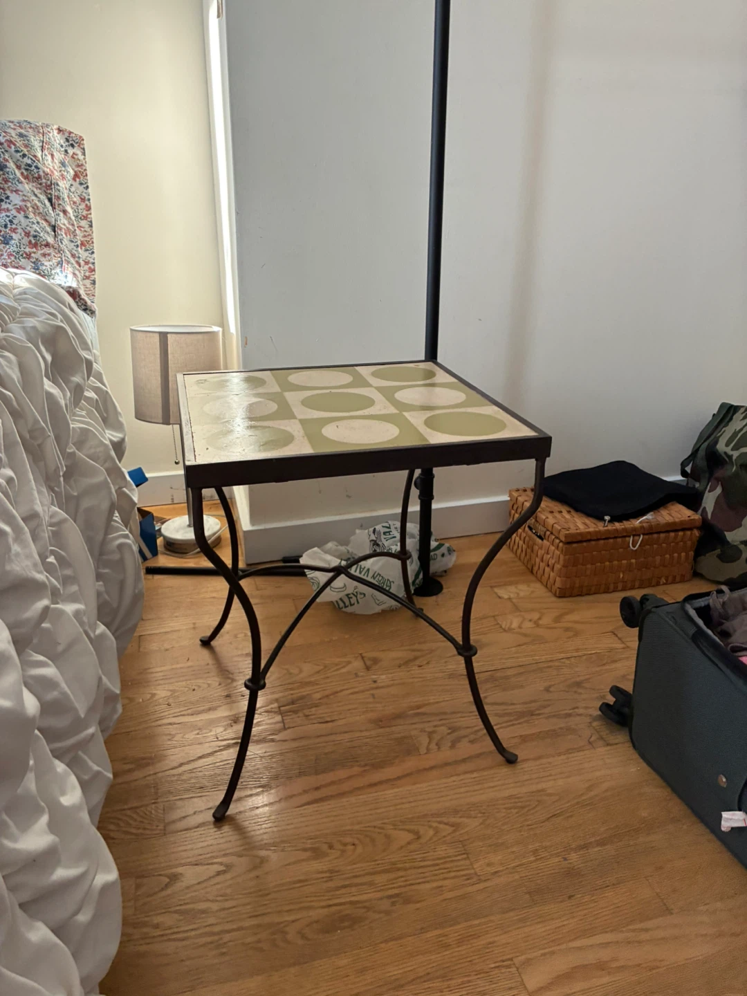 Square Metal and Patterned Tile Side Table - photo 2