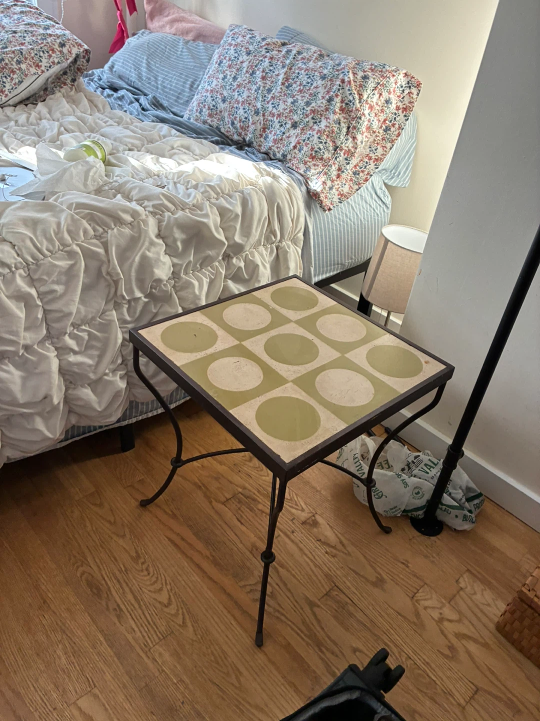 Square Metal and Patterned Tile Side Table - photo 3