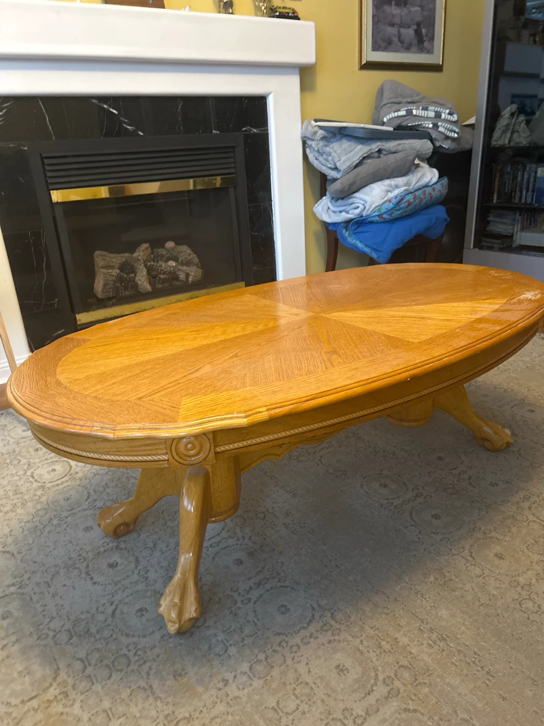 Oval Oak Coffee Table with Claw Feet