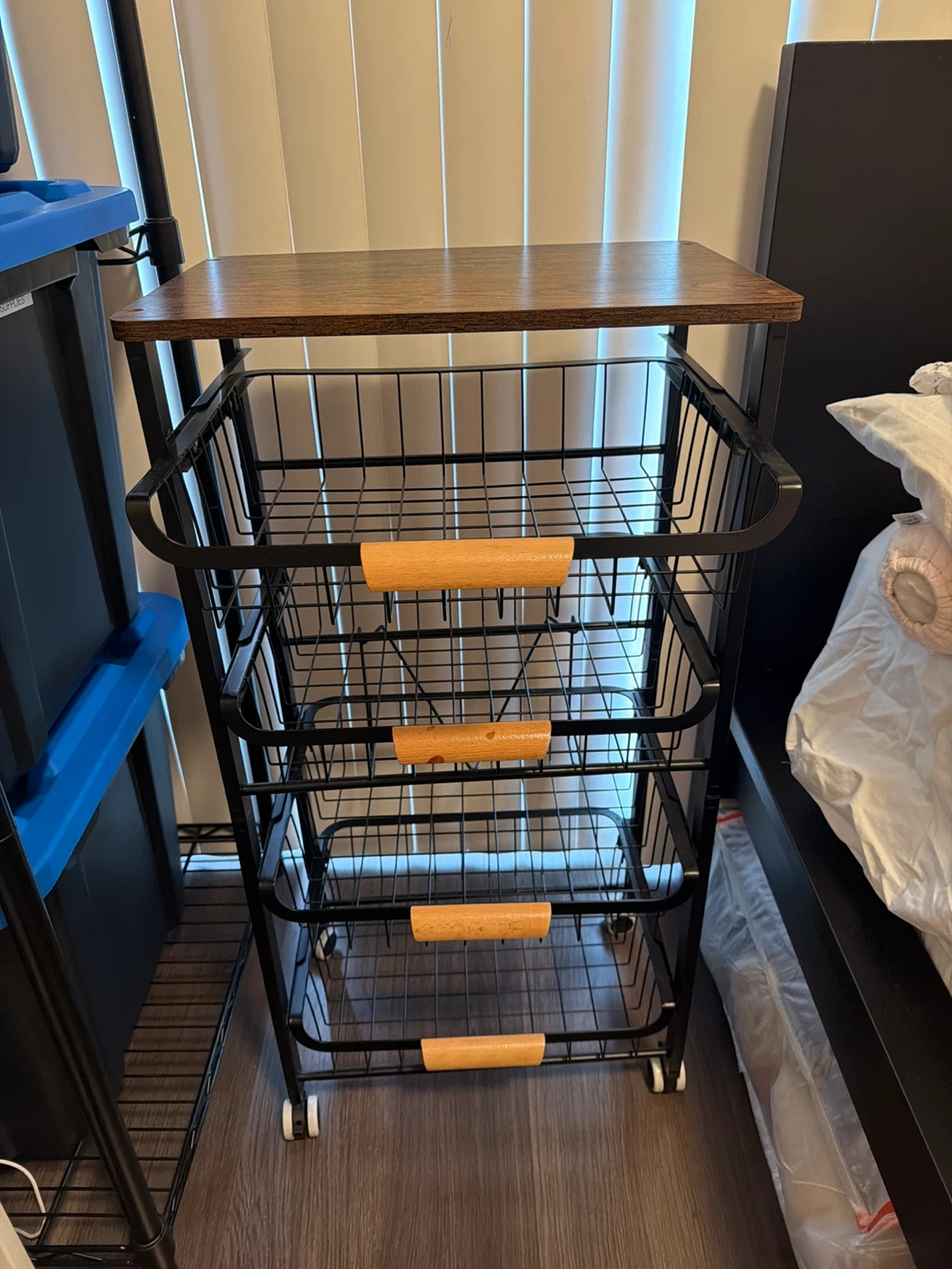4-Tier Metal Rolling Storage Cart with Wood Top - photo 2