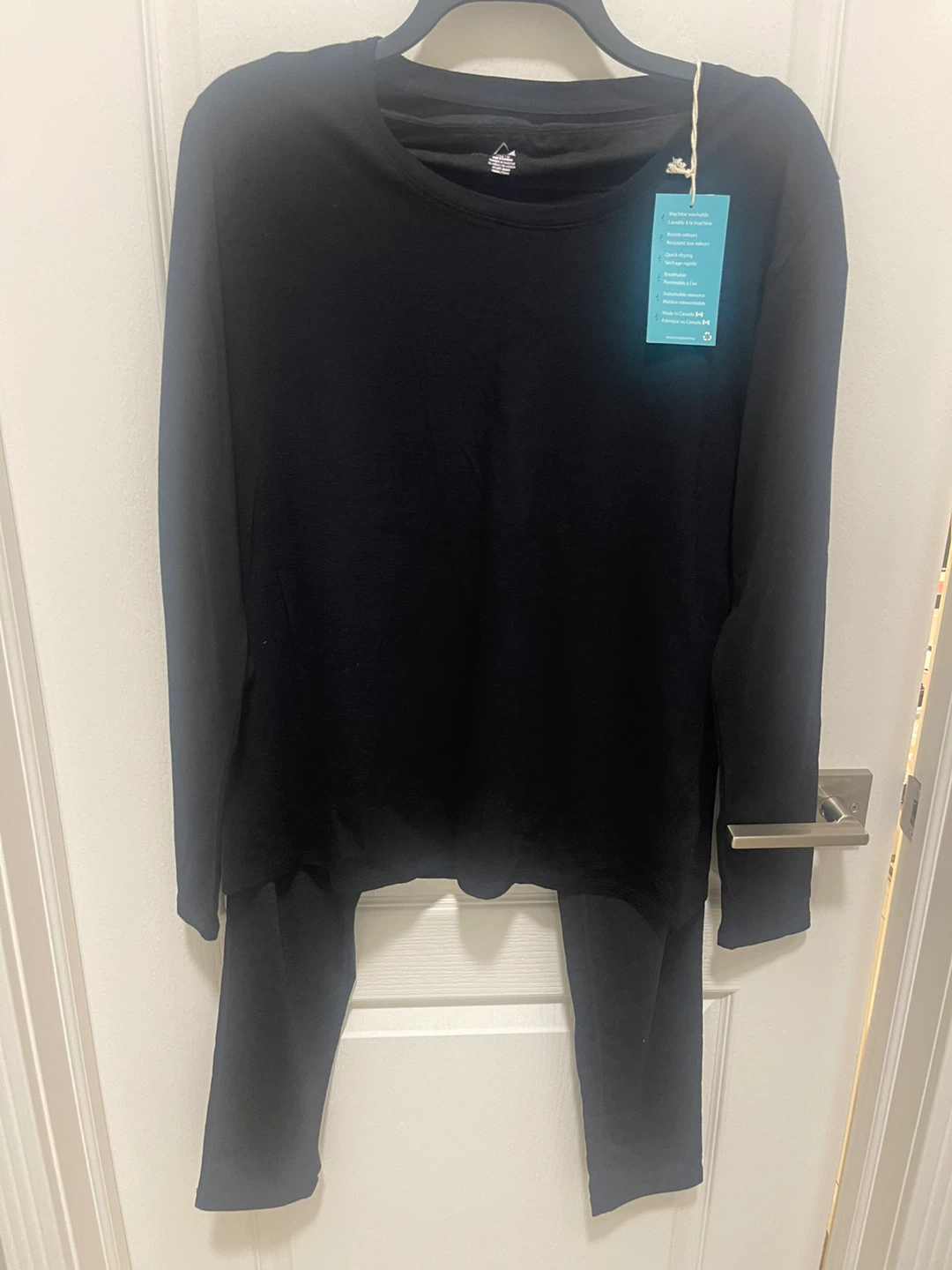 Black Merino Wool Long Sleeve Top & Bottom- XL