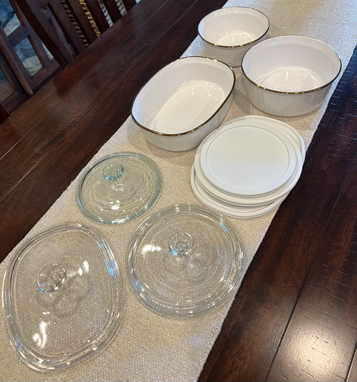 Vintage CorningWare French White Gold Trim Hostess Set