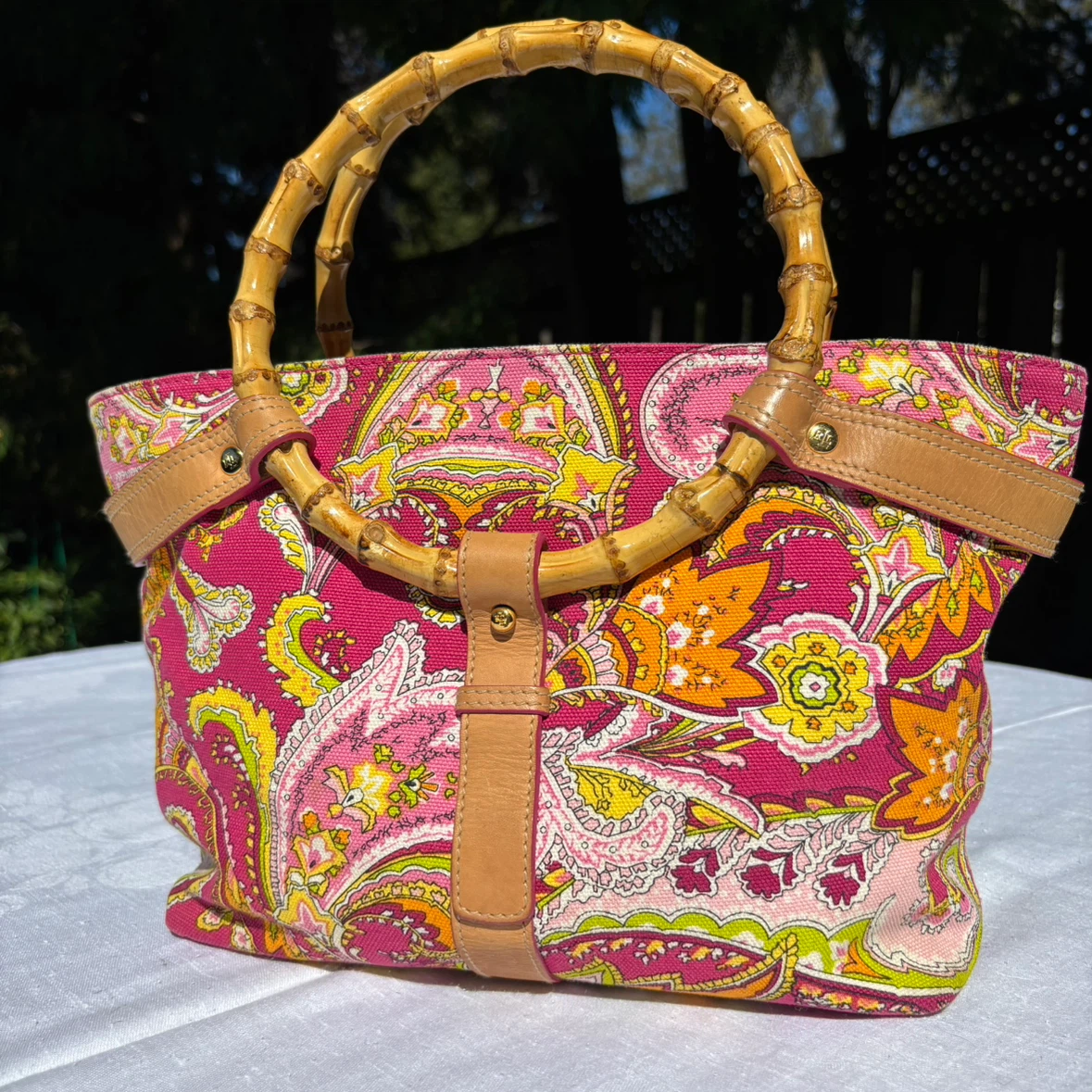 Lauren Ralph Lauren Paisley Tote with Bamboo Handles