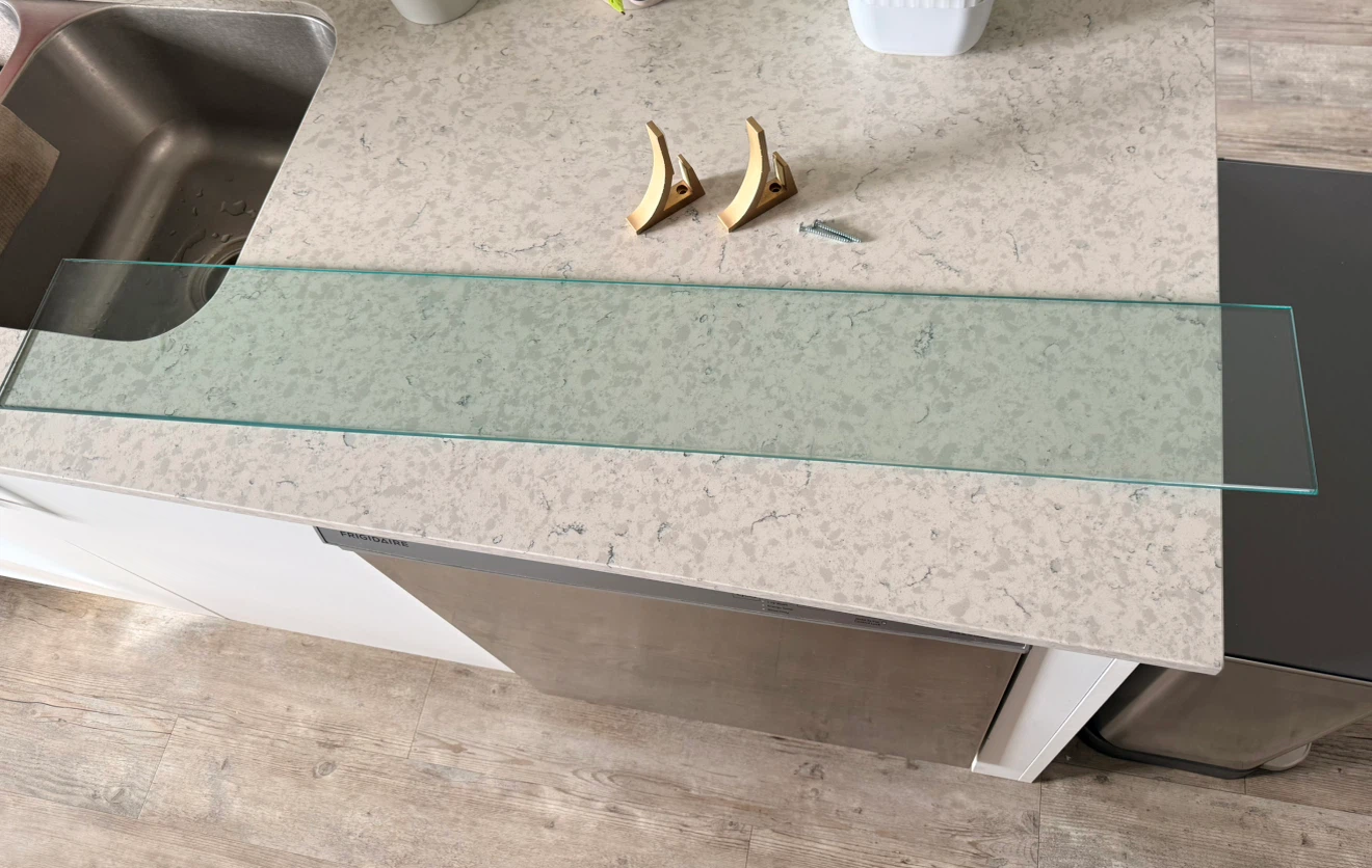 Glass Wall Shelf with Brass Brackets