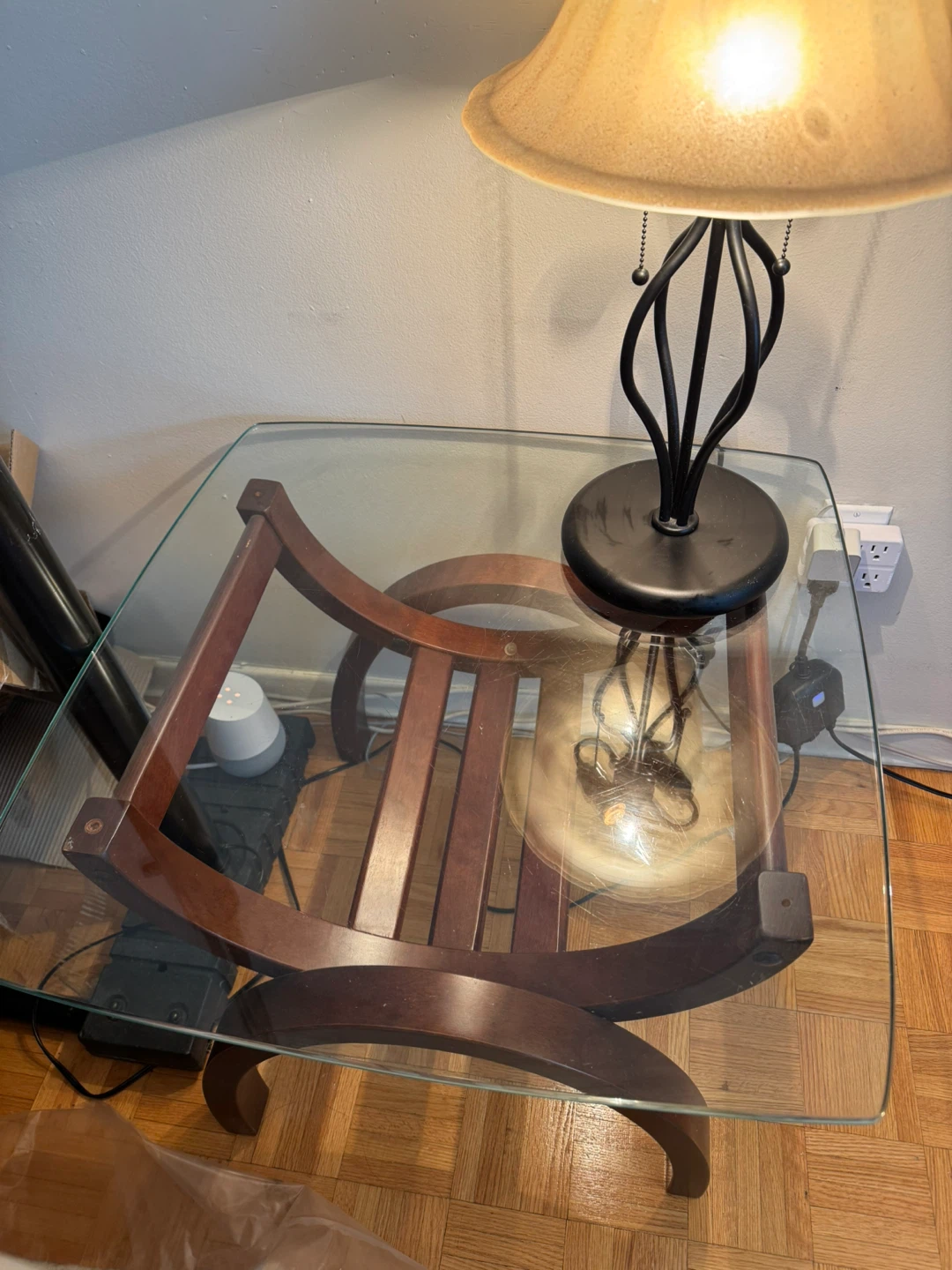 Wooden Side Table with Glass Top