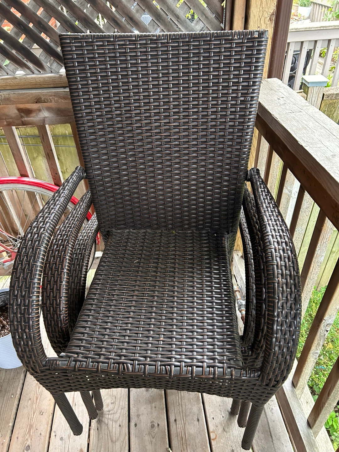 Dark Brown Wicker Patio Chairs (3)