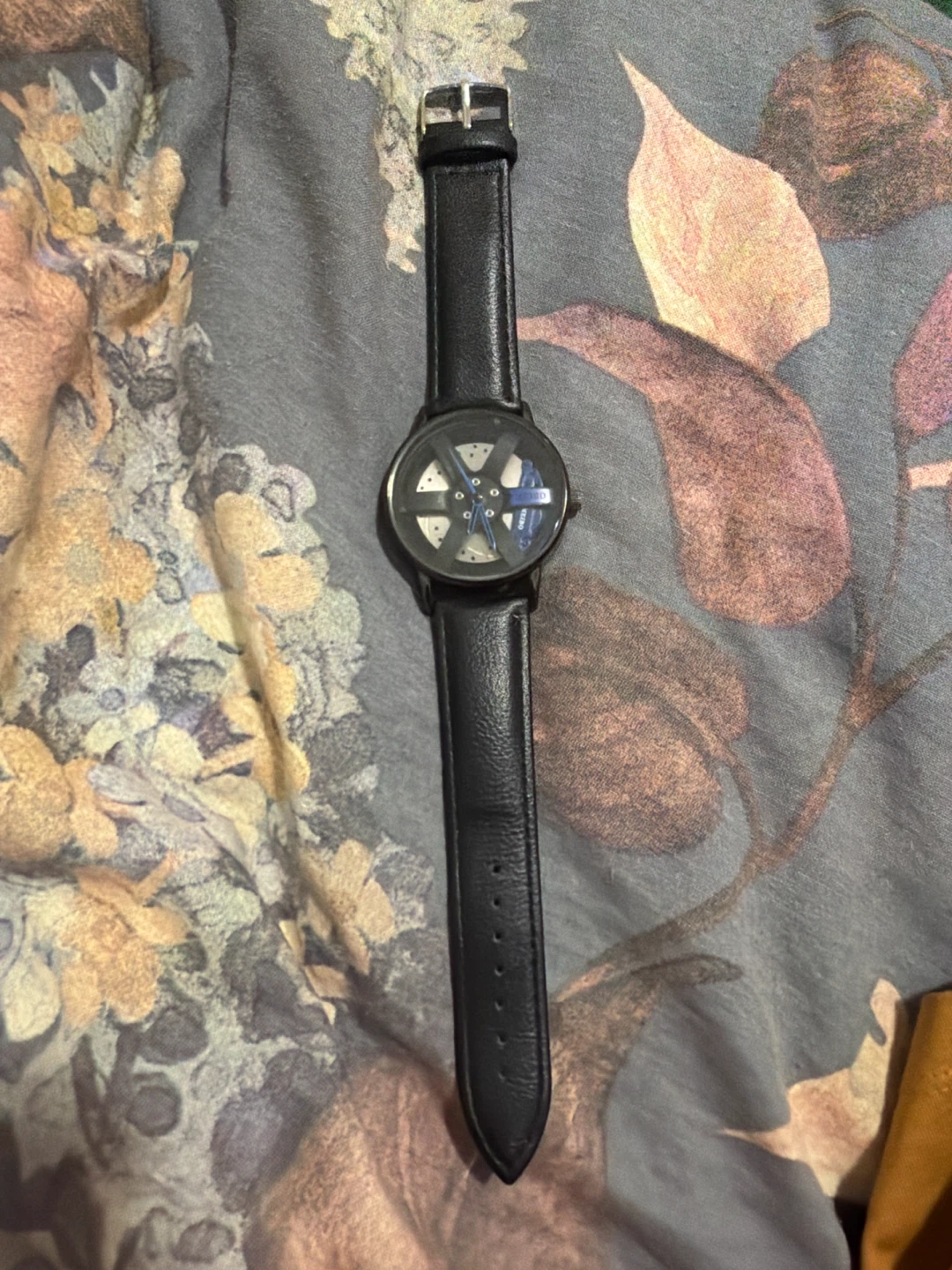 Black Car Wheel Design Wristwatch